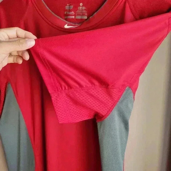 Nike Pro Combat Authentic Men's Shirt Size XL Short Sleeve Red/Grey Crew Neck - Picture 7 of 13